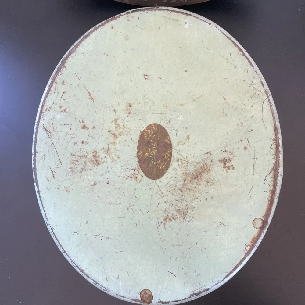 Vintage oval shape embossed Tin Box Pantry Storage‎ Painted Texture Copper Lid